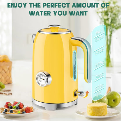 SUSTEAS 57oz Electric Kettle with Thermometer, Hot Water Pot, Retro Green