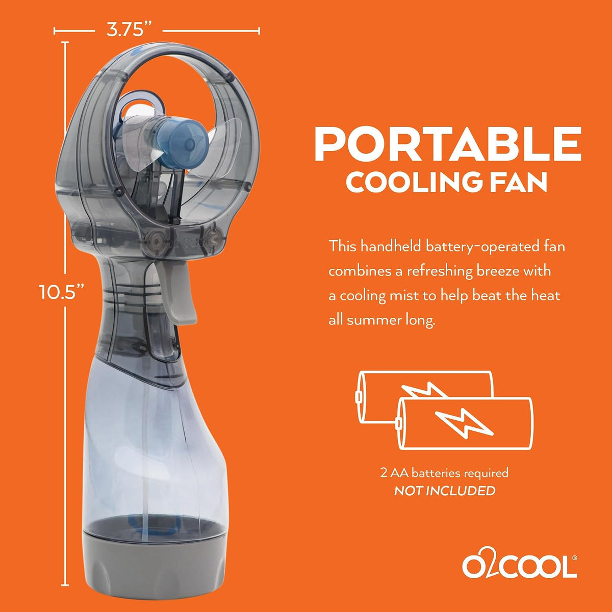 O2COOL Deluxe Handheld Misting Fan Battery Powered Green