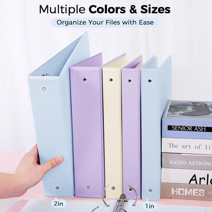 SKYDUE 1 Inch 3 Ring Binder with 8 Tab Dividers & 24 Labels, Pastel Binder Organizer for Letter Size Paper, Aesthetic School Binder for Notes, Documents, Office & Home Organization, Purple