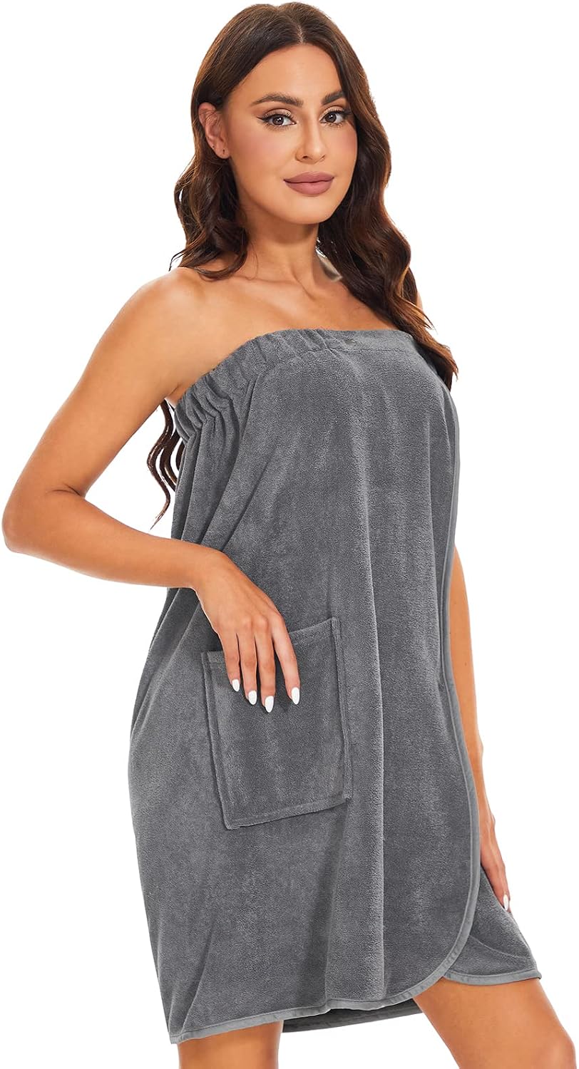 Knuffnee Women Bath Towel Robe Spa Body Wrap Shower Bathrobe Adjustable Snap Closure