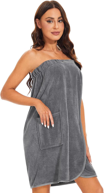 Knuffnee Women Bath Towel Robe Spa Body Wrap Shower Bathrobe Adjustable Snap Closure