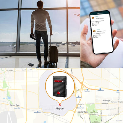 Smart Tracker Wallet for Men,Compatible with Android and Ios, Mens Wallet GPS Tracker Card Holder With Men Gift for Christmas. (Carbon Black) (iOS & Android)