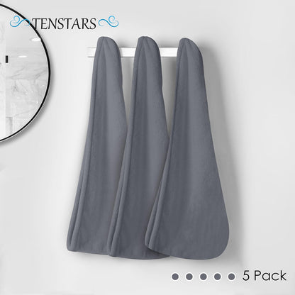 TENSTARS 5 Pack Thicken Microfiber Hair Towel Wrap for Women - Elastic Loop Design - 320GSM Coral Velvet - Quick Dry Hair Turban - 11x28 Inch (Pink)