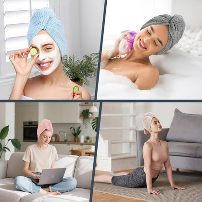 2 Pack Microfiber Hair Towel - 41 x 24 inches Super Soft, Absorbent, Fast Drying Without Frizz Hair Towel Wrap for Women Long, Thick, Curly Hair - Hair Turbans with Elastic Strap