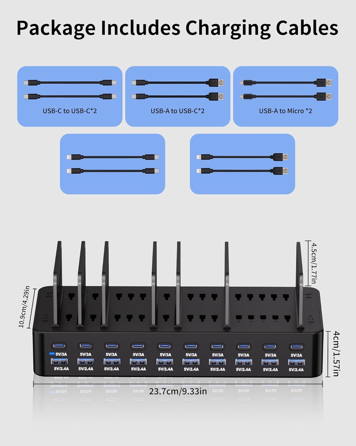 20-Port 270W Charging Station for Multiple Devices, USB Charger Station