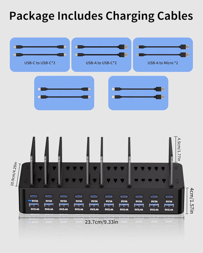20-Port 270W Charging Station for Multiple Devices, USB Charger Station