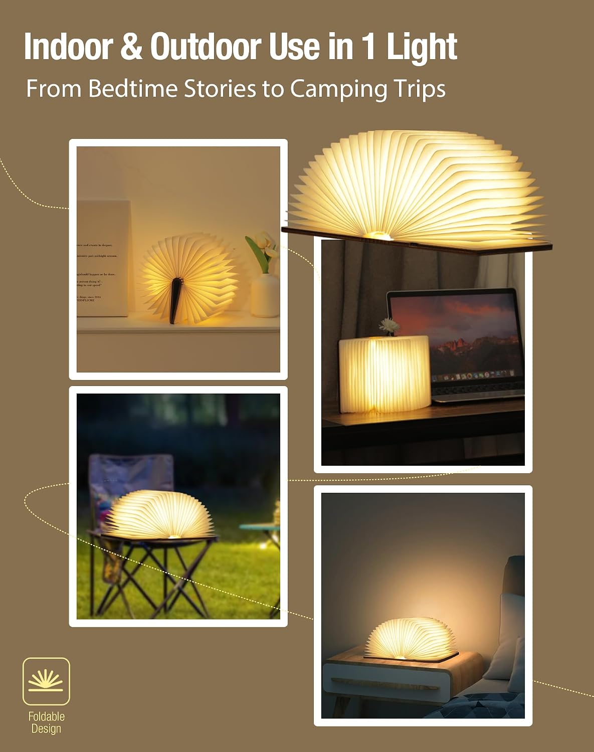 4.7 Inch Wooden Book Lamp, Book Lovers Gifts,Teacher Appreciation Gifts for Women, Folding Book Light, LED Ambient Lighting, Magnetic Mood Lighting for Home&Library Decor (Walnut)