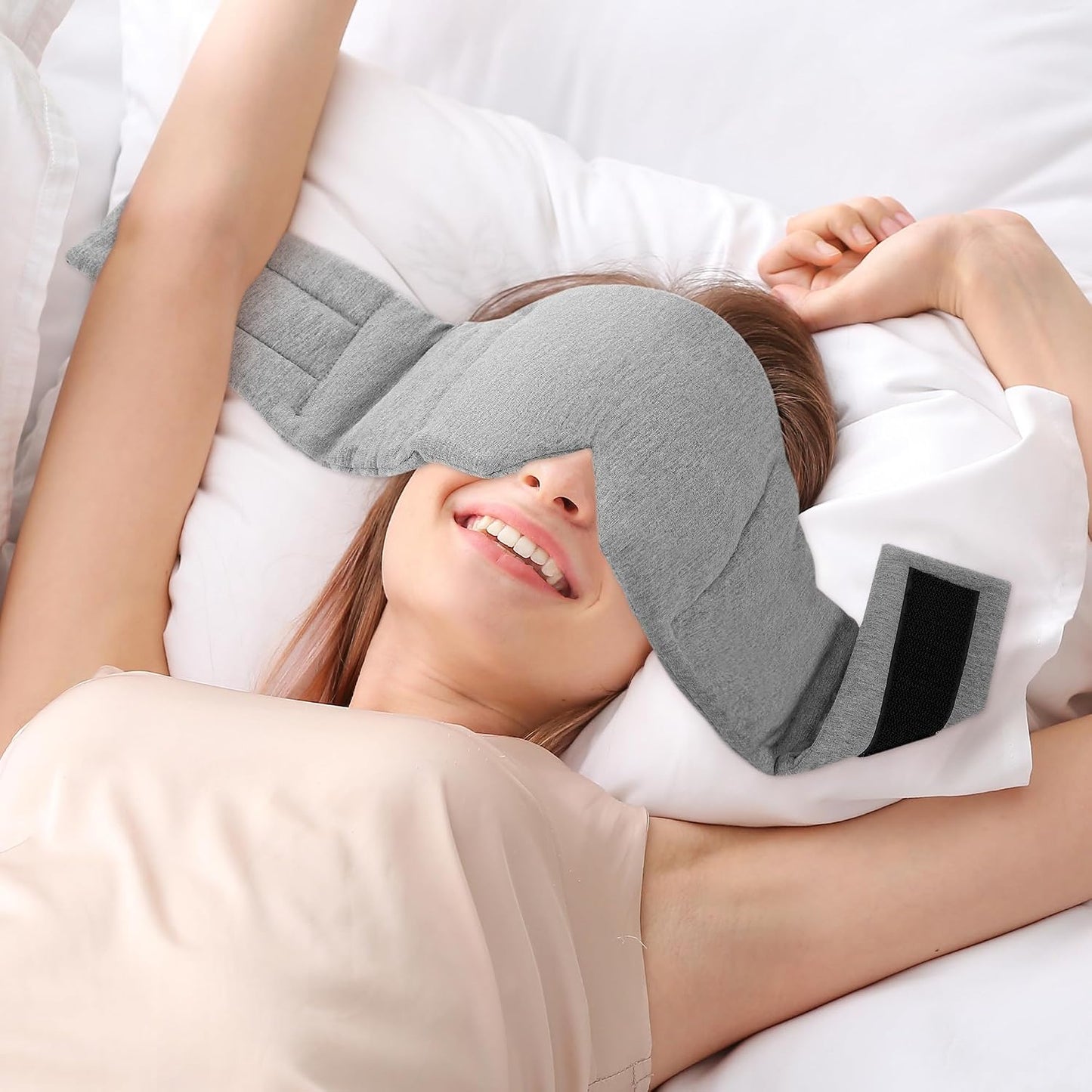 FRESHME Weighted Eye Mask for Sleeping - Gray Blackout (0.7lb/11oz) Cotton Heavy Weighted Eye Pillow for Men Women, Oversize Large Soft Sleep Face Eyes Cover with Nose Pad for Sidesleeper