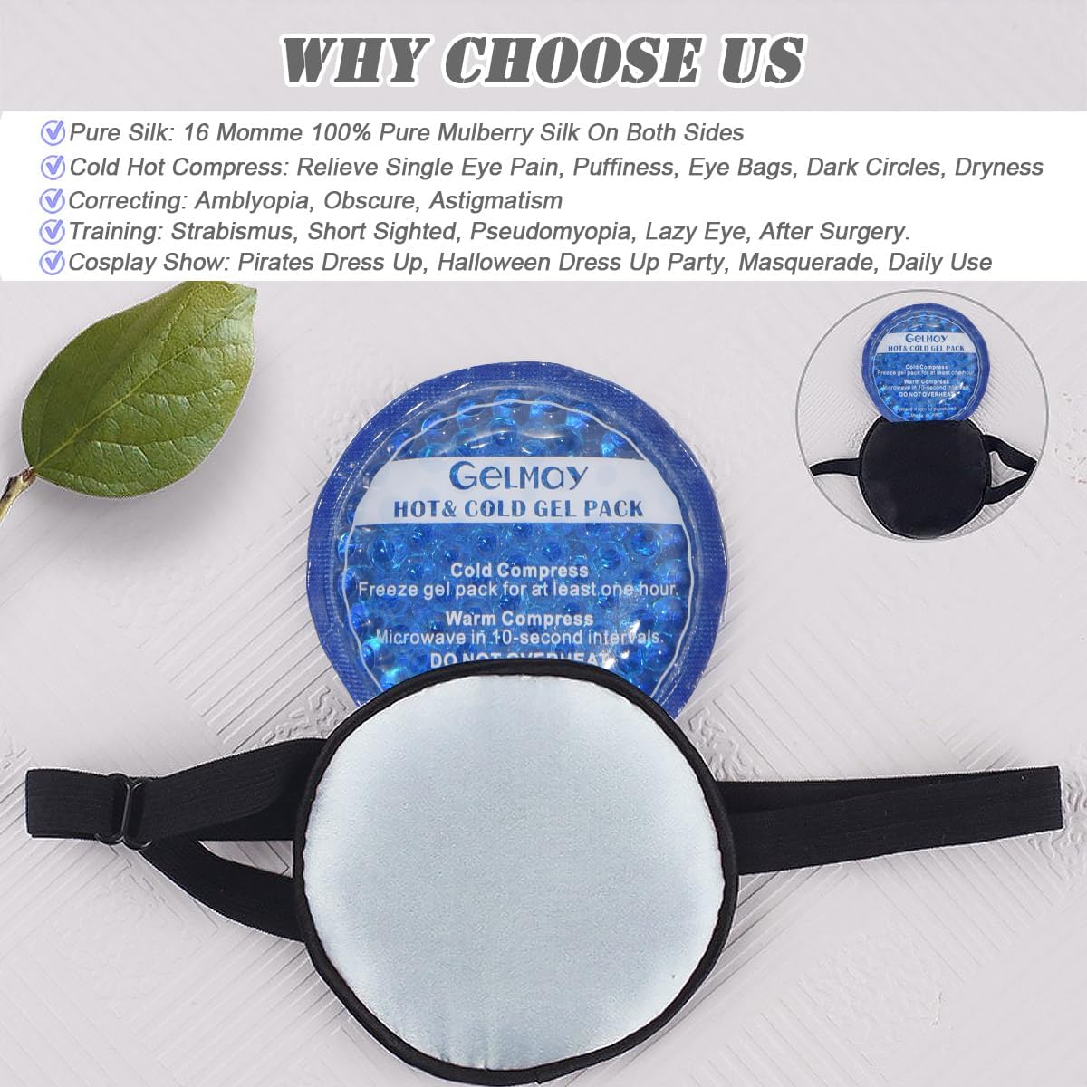 Cooling Eye Patches for Puffy Eyes, Pure Silk Ice Eye Patch, Single Eye Mask, Medical One Eye Cover Cold Hot Therapy Strabismus Lazy Eyes After Surgery Adult Kid Pirate Eyepatch (Pink-New)