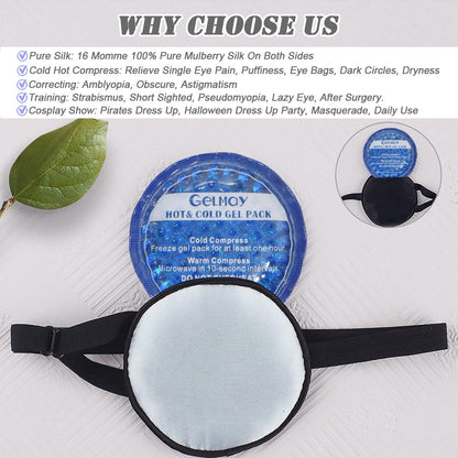 Cooling Eye Patches for Puffy Eyes, Pure Silk Ice Eye Patch, Single Eye Mask, Medical One Eye Cover Cold Hot Therapy Strabismus Lazy Eyes After Surgery Adult Kid Pirate Eyepatch (Pink-New)