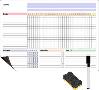 Habit Tracker Calendar Magnetic Whiteboard for Refrigerator Daily Weekly and Monthly Goal and Habit Tracker Motivational Goal & Planner Journal (Color)