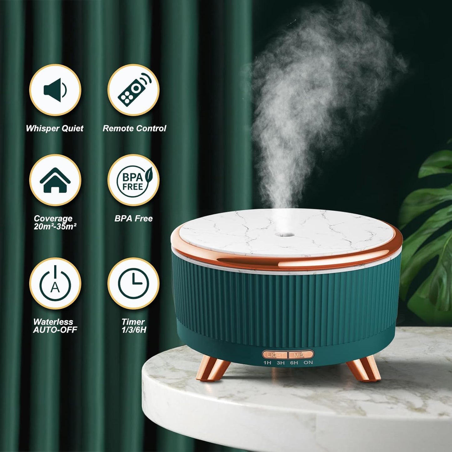 Diffusers for Essential Oils Large Room, 500ml Aromatherapy Diffuser Cool Mist Humidifier with Remote Control,7 Colors Lights & 5 Mist Mode Waterless Auto Off for Women Office Home