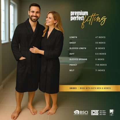 Pearl Linens Cotton Terry Shawl Collar Bathrobe - Soft, Lightweight & Absorbent Unisex Spa Robe for Women & Men - 1 Piece