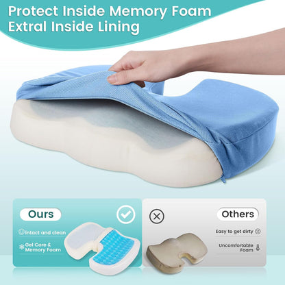 Office Chair Seat Cushion, Cooling Gel Enhanced Memory Foam Cushion for Long Sitting - Back, Sciatica, Coccyx, Tailbone Pain Relief Pillow - for Office, Gaming, Car, Wheelchair - Black, Large