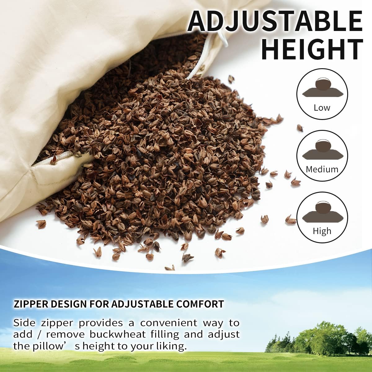 Organic Buckwheat Pillow for Sleeping with Organic Cotton Pillowcase