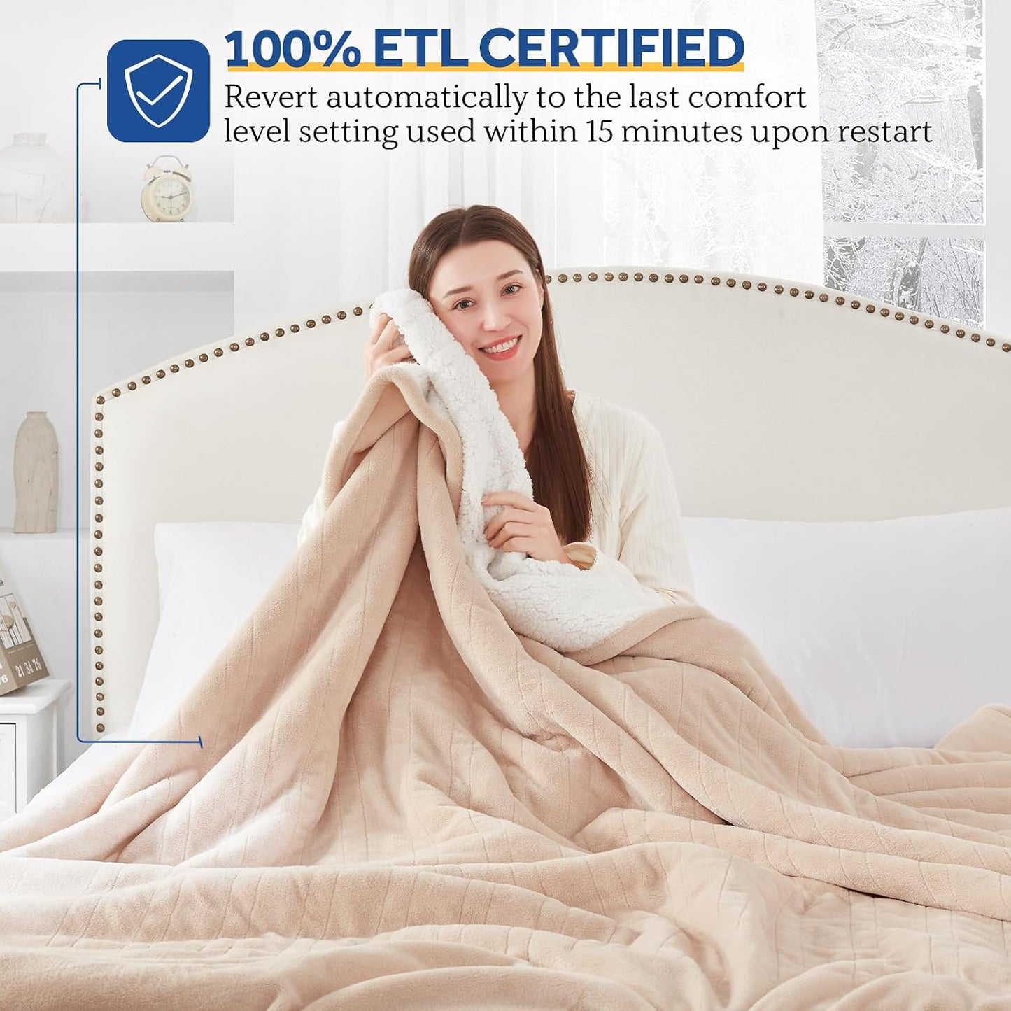 Sealy Electric Throw Blanket, Flannel & Sherpa Heated Throw with 6 Heating Levels & 2-10 Hours Auto Shut Off, Fast Heating & Machine Washable, 50x60 Inch, Light Grey