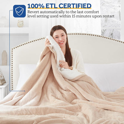 Sealy Electric Throw Blanket, Flannel & Sherpa Heated Throw with 6 Heating Levels & 2-10 Hours Auto Shut Off, Fast Heating & Machine Washable, 50x60 Inch, Light Grey