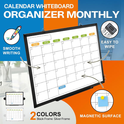24" x 18" Magnetic Monthly Dry Erase Whiteboard Calendar for Wall