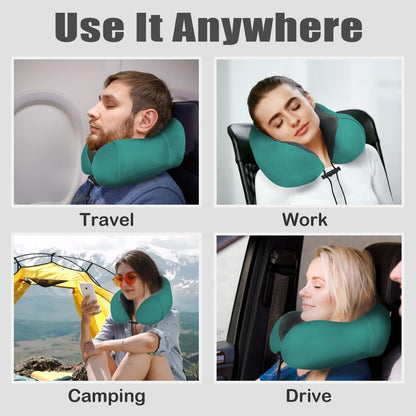 Travel Pillow, Memory Foam Neck Pillow for Traveling, U Shape Neck Pillow Airplane Portable Flight Pillow Travel Kit with 5D Contoured Eye Masks and Earplug for Plane Train Car Home Office