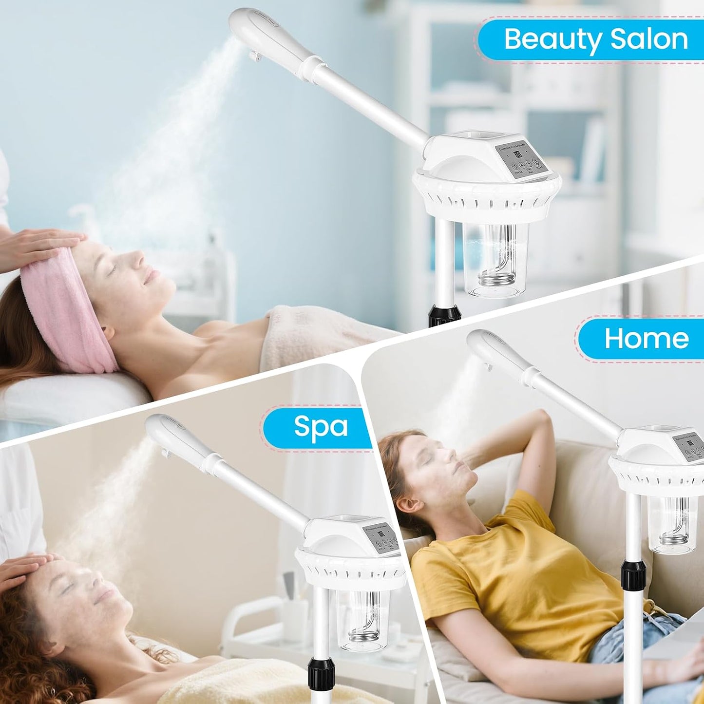 Professional Facial Steamer, Face Steam on Wheels, Estheticians Steamer with More Steam for Moisturizing and Hydration, Adjustable Height and Angle for Spa Beauty, Home Use, Pink