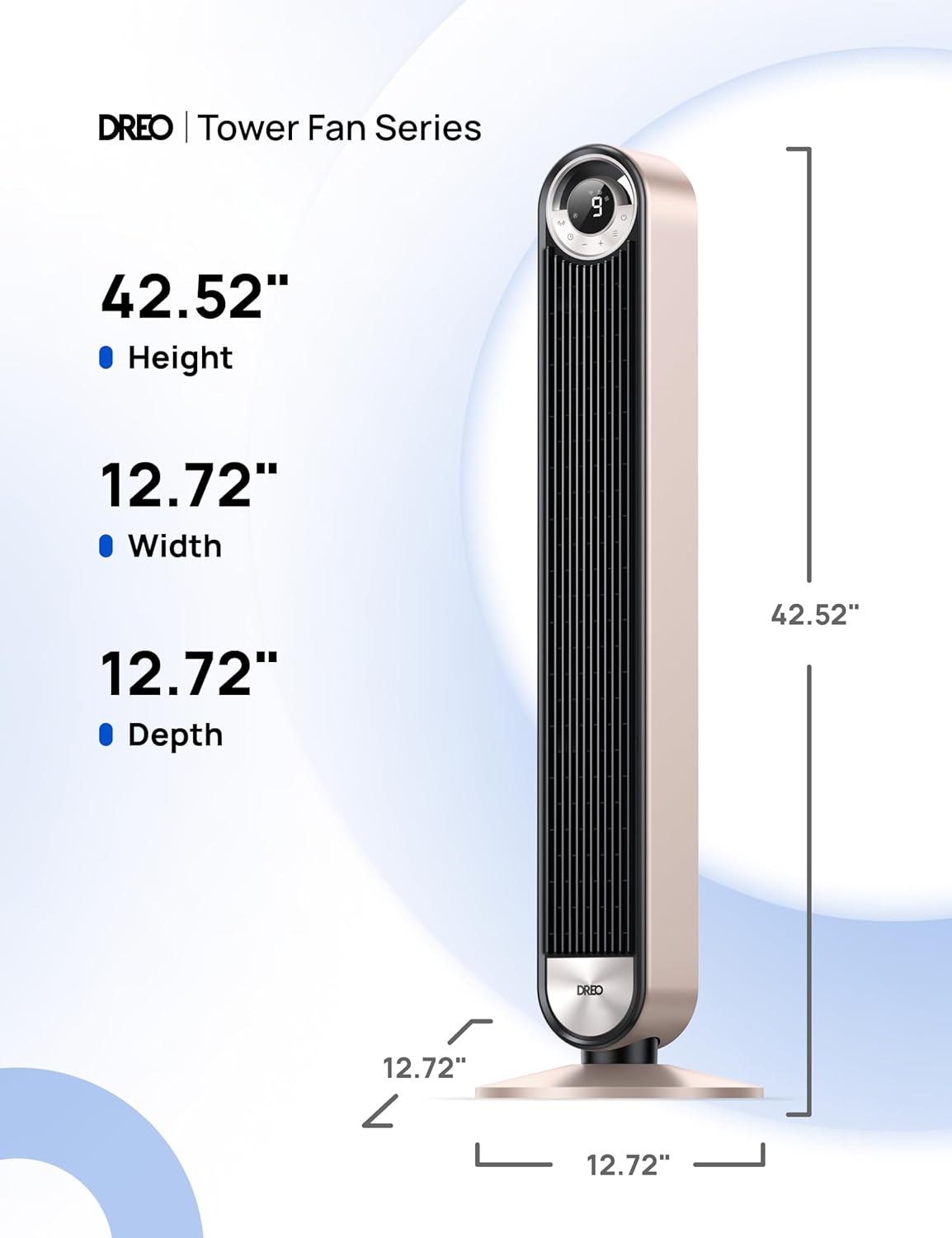 DREO Tower Fan for Bedroom, Upgraded DC 9 Speeds 20dB Ultra-Quiet Floor Fan, 90° Oscillating Fans with 28ft/s Velocity, 12H Timer, Standing Fan, Bladeless Fan Powerful for Home, Black