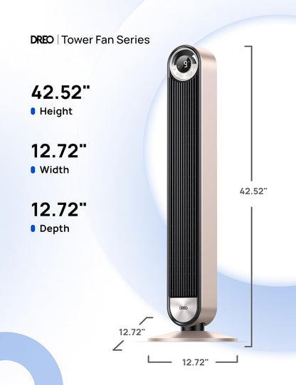 DREO Tower Fan for Bedroom, Upgraded DC 9 Speeds 20dB Ultra-Quiet Floor Fan, 90° Oscillating Fans with 28ft/s Velocity, 12H Timer, Standing Fan, Bladeless Fan Powerful for Home, Black