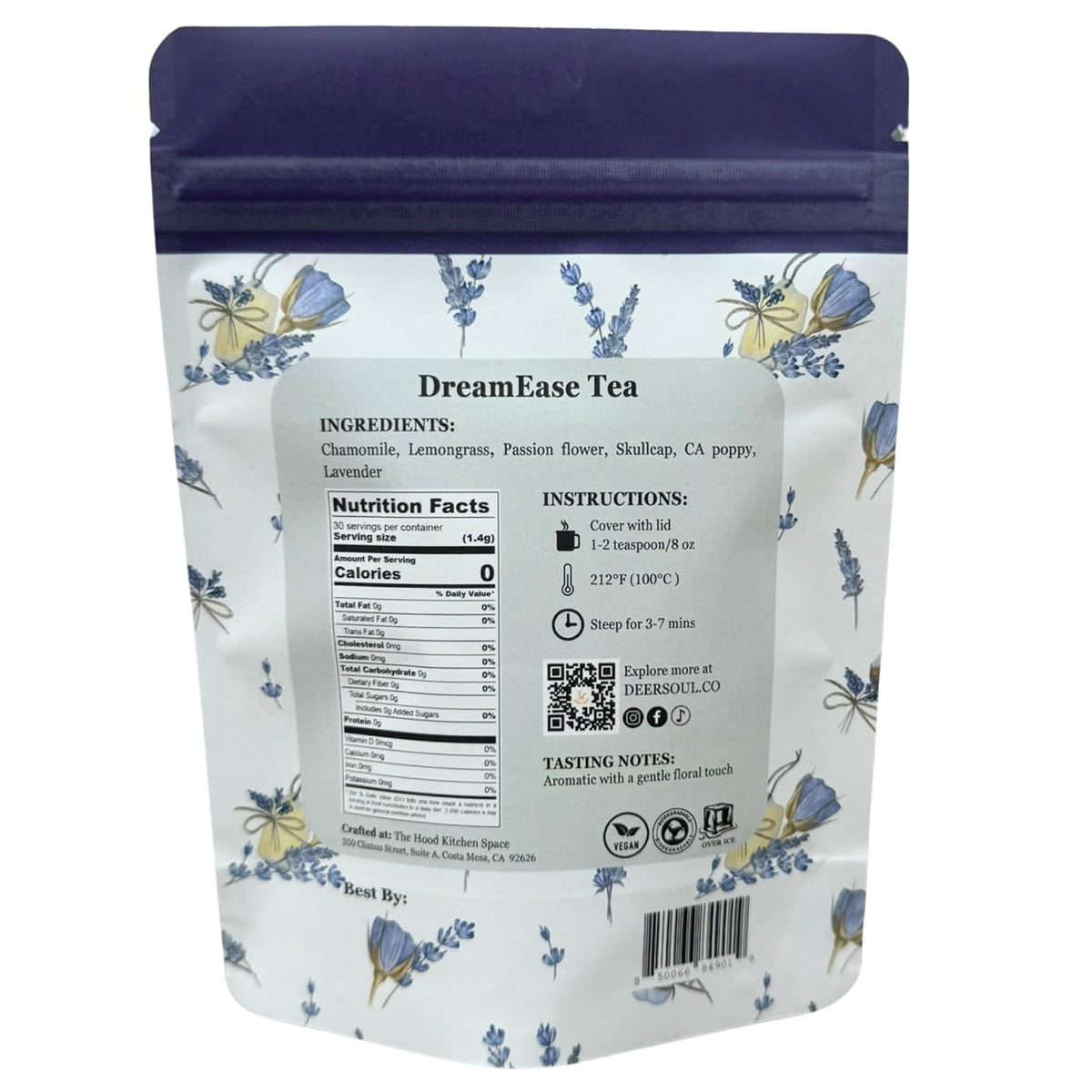 Deer Soul DreamEase Herbal Tea Blend with Chamomile, Lemongrass, Passion Flower, Skullcap, California Poppy & Lavender | Organic Ingredients | Loose Leaf Tea 1.5oz