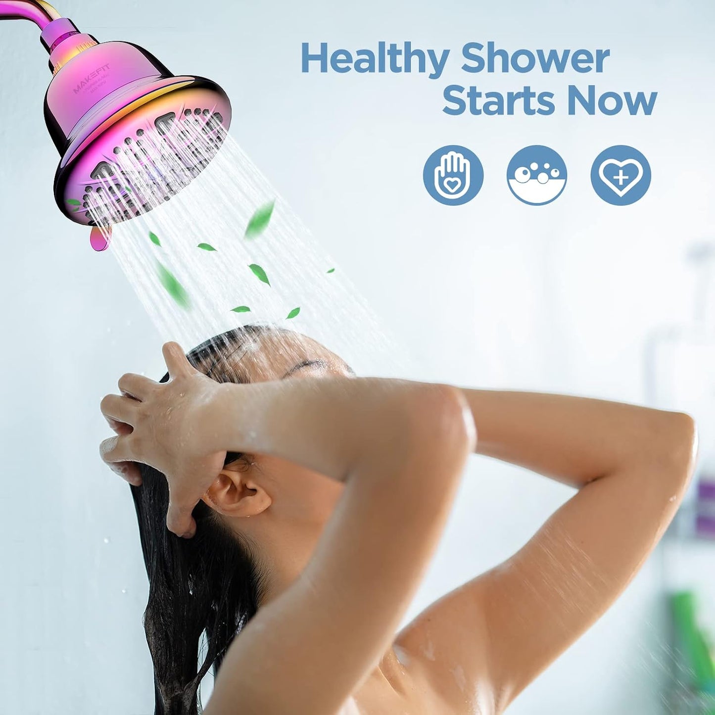 MakeFit Filtered Shower Head - High Pressure Shower Head with Filter for Hard Water Softener - 7 Settings Bathroom Rain Showerhead to Remove Chlorine and Heavy Metals (Chrome)