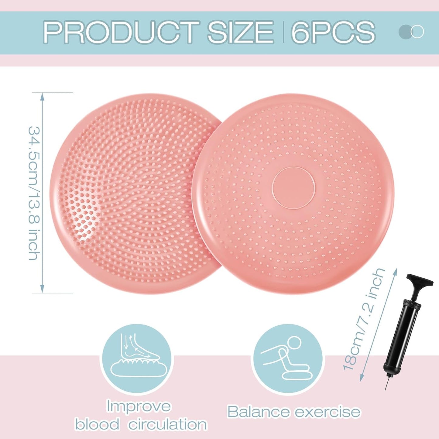 Amylove 6 Pcs Wiggle Seat Inflated Wobble Cushion for Sensory Kid 13 Inch Balance Disc Kids Flexible Seating Exercise Sensory Pad Chair Cushion for Classroom Office School (Bright)