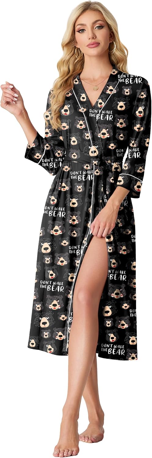 PrinStory Womens Robe Long Knit Bathrobe Lightweight Soft Robes Ladies Bath Robe