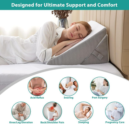 Bedluxe Wedge Pillow Headboard, 3PCS Orthopedic Bed Wedge Pillows Set for After Surgery, Adjustable Pillow Wedge for Acid Reflux&Back Pain Relief, Sleeping, Back Pillow for Bed Sitting Up, White/Grey