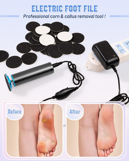 DERMAWAVE FSA&HSA Electric Callus Remover for Feet with 60 Sandpaper Discs, Adjustable Speed Professional Foot File Electric Heel Grinder Sander Pedicure Tool for Dead Skin
