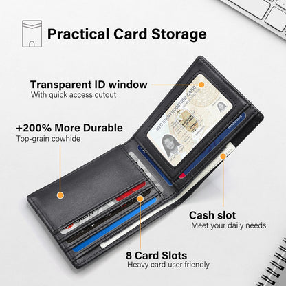 SwanScout Wallet for Tile Pro (2022), Cash Pocket Version, RFID Blocking Genuine Leather Bifold Wallet with Gift Box (Not Include Tracker)