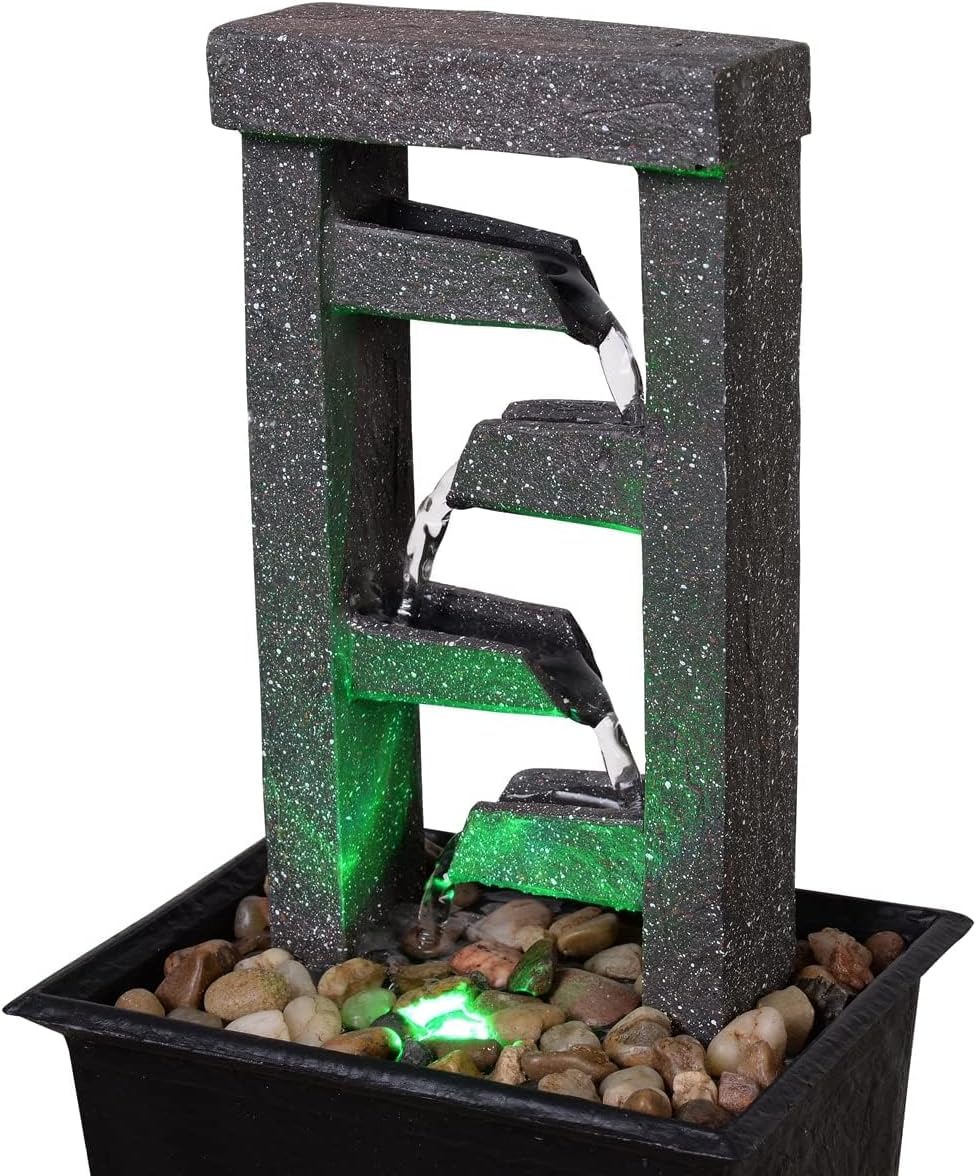 GOSSI Indoor Water Fountain Stump Rain Drop Meditation Desk Fountain Artistic Relaxation Waterfall for Home and Office Decor (22013)