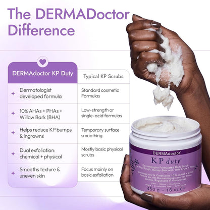 DERMAdoctor KP Bump Eraser Body Scrub with 10% AHAs + PHAs for Keratosis Pilaris, Dry, Rough, and Bumpy Skin, Dermatologist Formulated Exfoliating Body Scrub with Glycolic and Lactic acids - 8 Fl oz