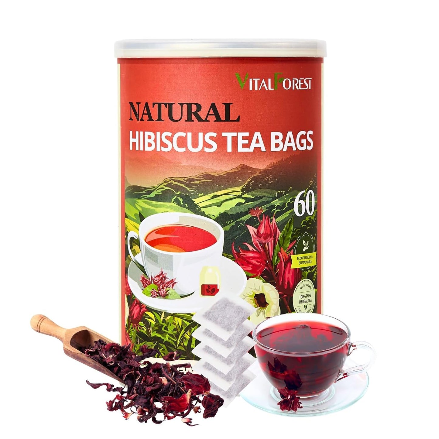 60 Lemon Balm Tea Bags - VitalForest Dried Lemon Balm Leaves Tea -1.5g/Bags, Calming Herb, Stress Relief & Sleep Support, Non-GMO, Caffeine-Free