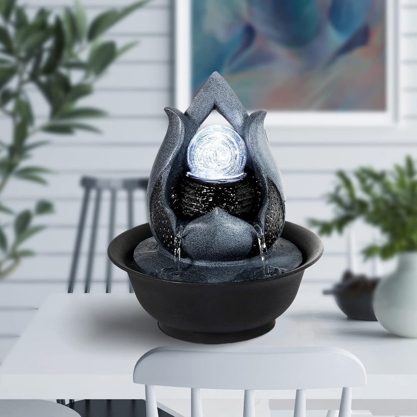 WICHEMI Indoor Fountain Tabletop Fountain Waterfall Fountains Stacked Rocks | Desktop Fountain With LED Light, Soothing Sound, Stress Relief, Humidifies Air, No Plumbing, Easy Setup, 11.8"X8.7"X5.9"