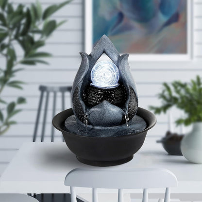 WICHEMI Indoor Fountain Tabletop Fountain Waterfall Fountains Stacked Rocks | Desktop Fountain With LED Light, Soothing Sound, Stress Relief, Humidifies Air, No Plumbing, Easy Setup, 11.8"X8.7"X5.9"
