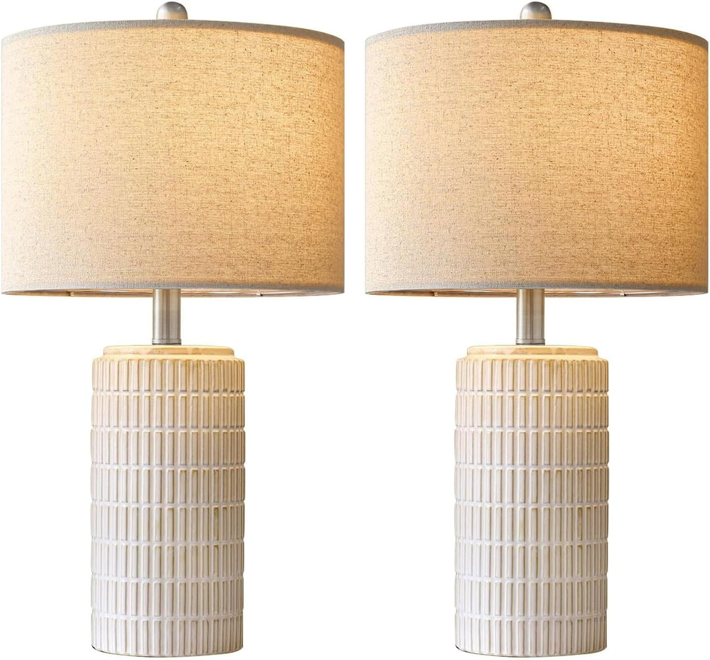 PoKat 20.75" Small Modern Ceramic Table Lamps Set of 2 for Bedroom, White Bedside Lamps for Night Stands, Farmhouse Desk Home Decor Gift Nightstand Table Lamps for Living Room End Table Beige