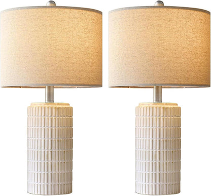 PoKat 20.75" Small Modern Ceramic Table Lamps Set of 2 for Bedroom, White Bedside Lamps for Night Stands, Farmhouse Desk Home Decor Gift Nightstand Table Lamps for Living Room End Table Beige