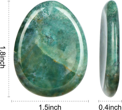 Artistone Moss Agate Crystal Chakra Thumb Worry Stone Teardrop Reiki Healing Stone Pocket Palm Stones for Anxiety Stress Relief Meditation Therapy Geometry Home Decor