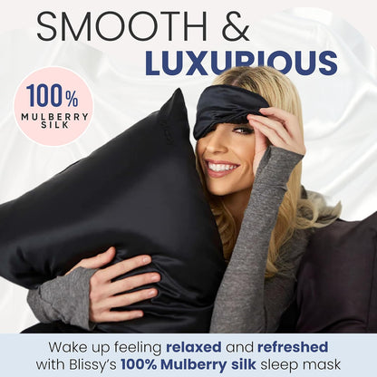 Blissy Silk Sleep Mask - Eye Sleeping Mask for Women & Men for Total Blackout - 100% Pure Mulberry Silk, 22 Momme 6a Fibers - Blindfold Sleep Mask Side Sleeper Eye Cover (Non Adjustable)