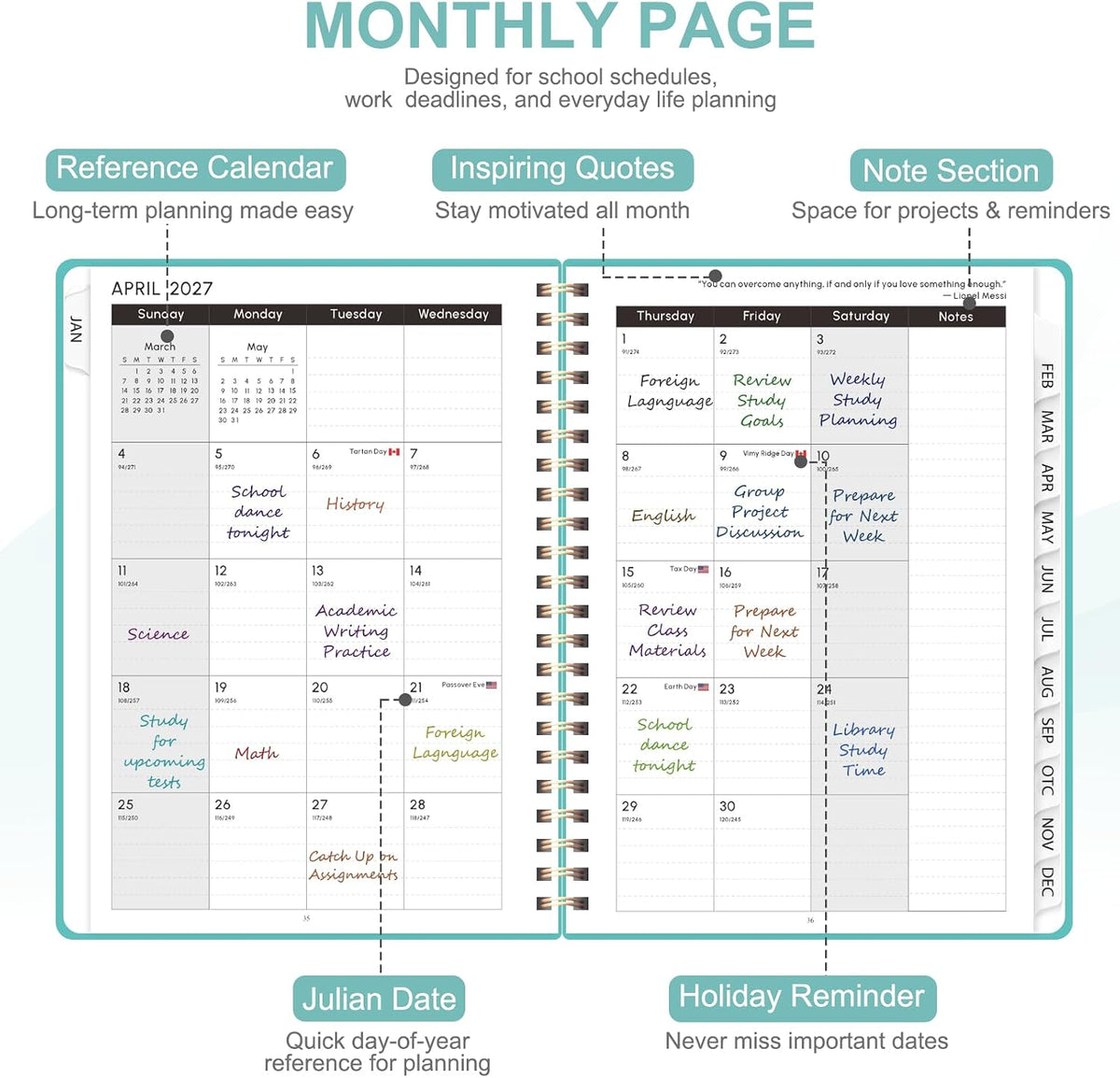 Planner 2026-2027, Weekly and Monthly Calendar Planner, JUL 2026 - JUN 2027 - Colors B