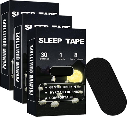 Black Mouth Tape for Sleeping (90 Pack) – Hypoallergenic Cotton Adhesive – Latex-Free, Pain-Free Removal & Gentle on Skin – Premium Quality Strips