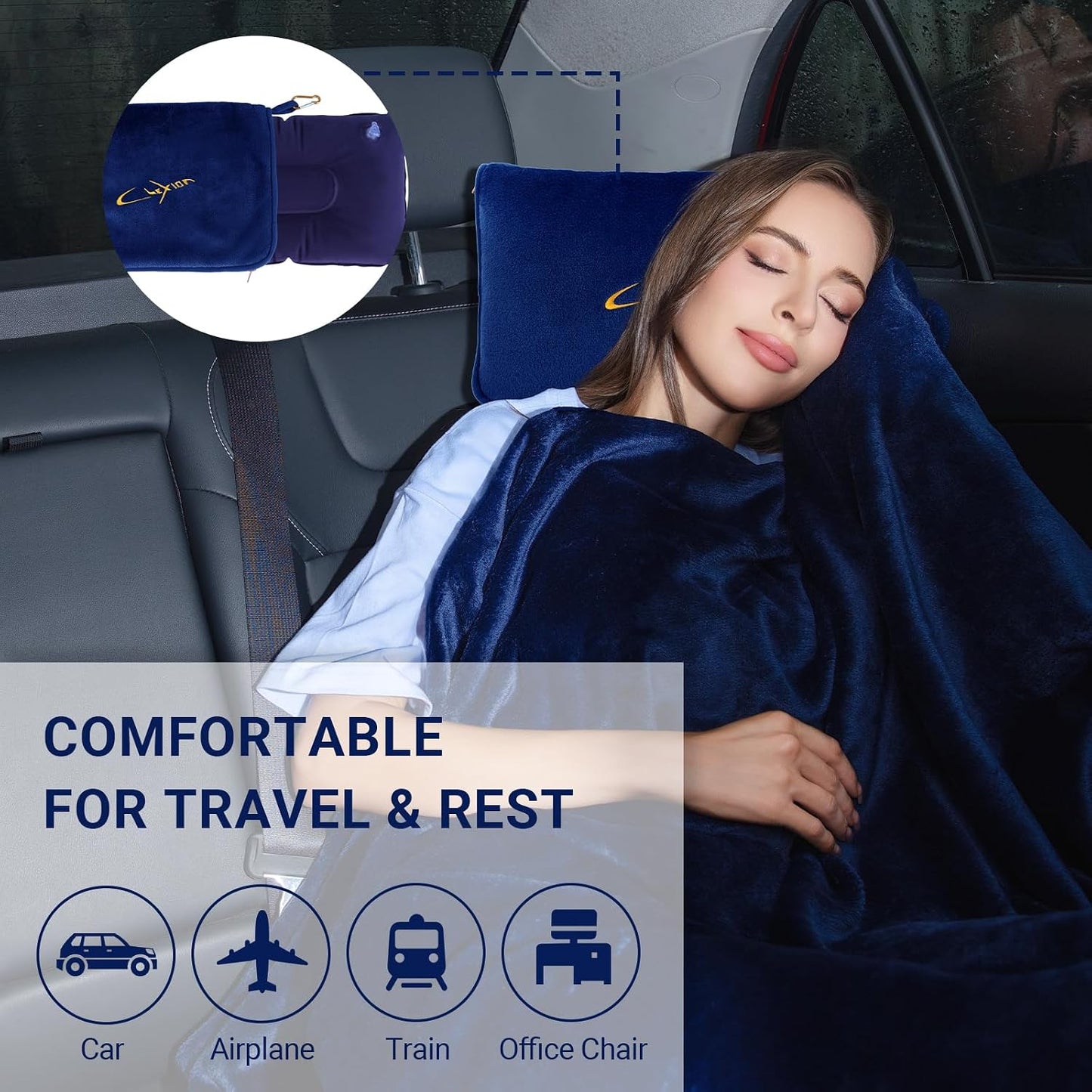 Compact Travel Blanket for Airplane, Premium Soft 2-in-1 Blanket with Pillowcase and Carry Bag, Lightweight Travel Essentials with Luggage Sleeve and Backpack Clip, Mint Green