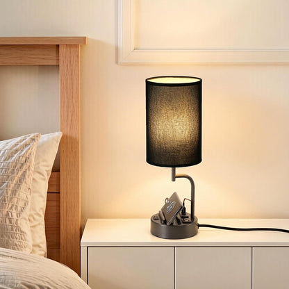 Dreamholder Table Lamp with 3 USB Charging Ports, Modern Desk Lamp with AC Outlet and Phone Stands, Perfect Bedside Lamp for Bedroom, Living Room, Office (Pack of 2), Cream