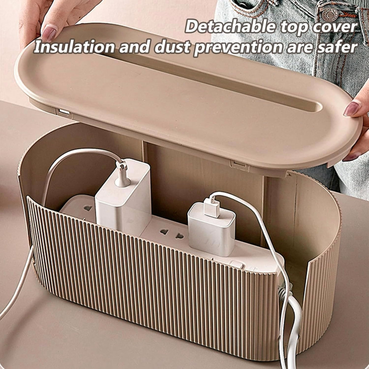 Cable Management Box,Desk Cord Organizer Box with Groove Cover,Plastic Cord Hider Box,Large Cable Box Organizer for Storaging Power Socket/TV/Computer/Router/Games Console Cable (Green)