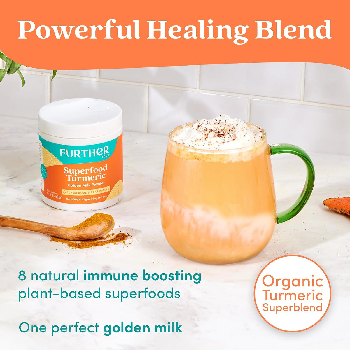 Further Food Superfood Turmeric Root Powder, Golden Milk Blend, 2.12 Oz