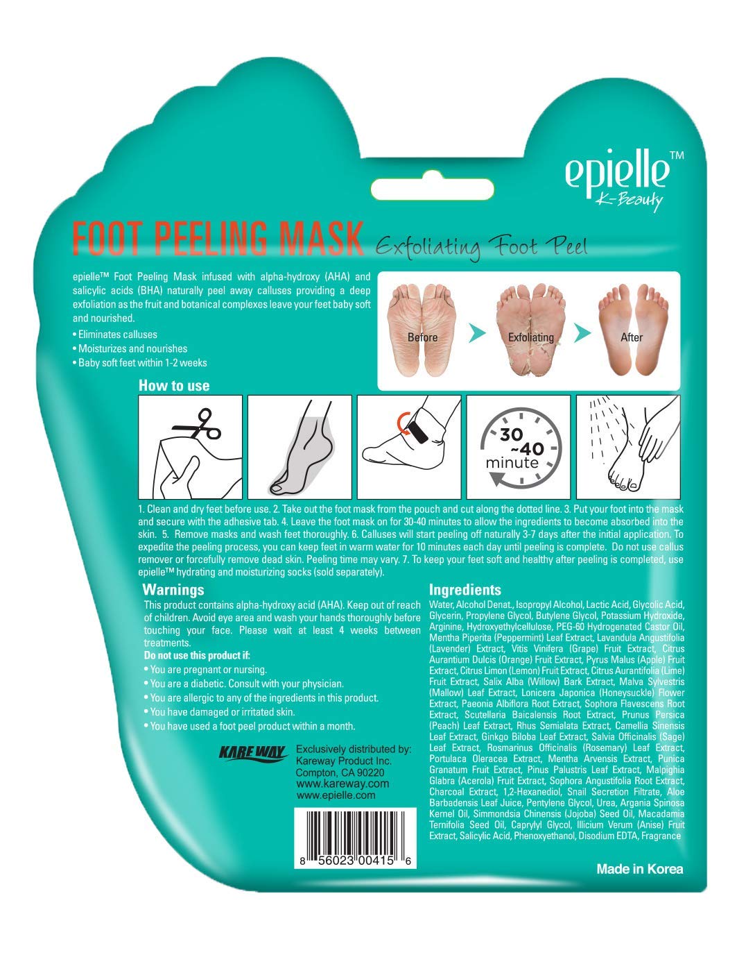 Epielle Foot Peel Mask | 2 Pairs | For Cracked Heels, Dead Skin & Calluses | Smooth & Repair Rough, Dry Skin | Beauty Gift, Spa Day, Gift Set | Korean Skincare