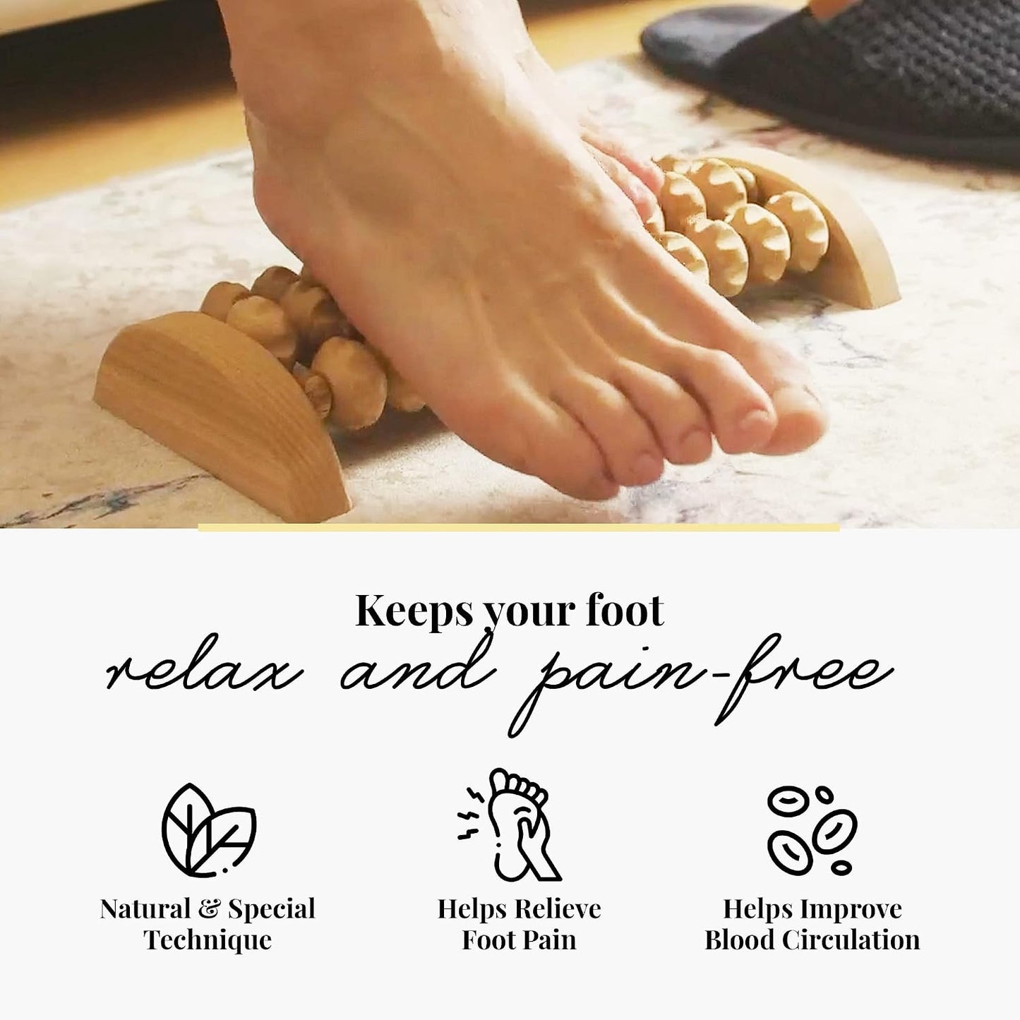 tuuli Wooden Foot Massager, Grooved Muscle Roller, Helps Ease Muscle Tension and Improve Blood Circulation, Natural Wood Therapy Massage Tools for Feet (M)